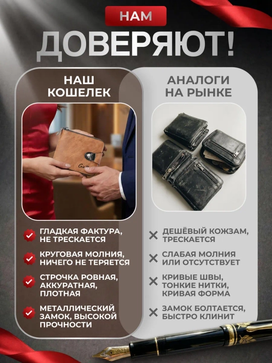 Кожаный кошелек - портмоне для карт, документов и денег