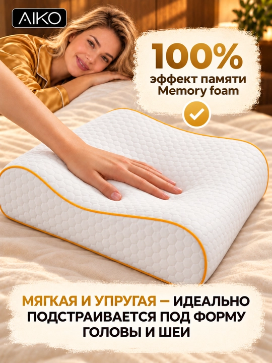 Yostiq ortopedik AIKO Memory, xotira effekti, podushka anatomik, padushka uxlash uchun