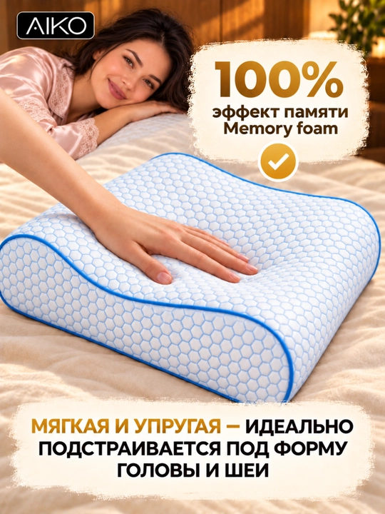 Yostiq ortopedik AIKO Memory, xotira effekti, podushka anatomik, padushka uxlash uchun