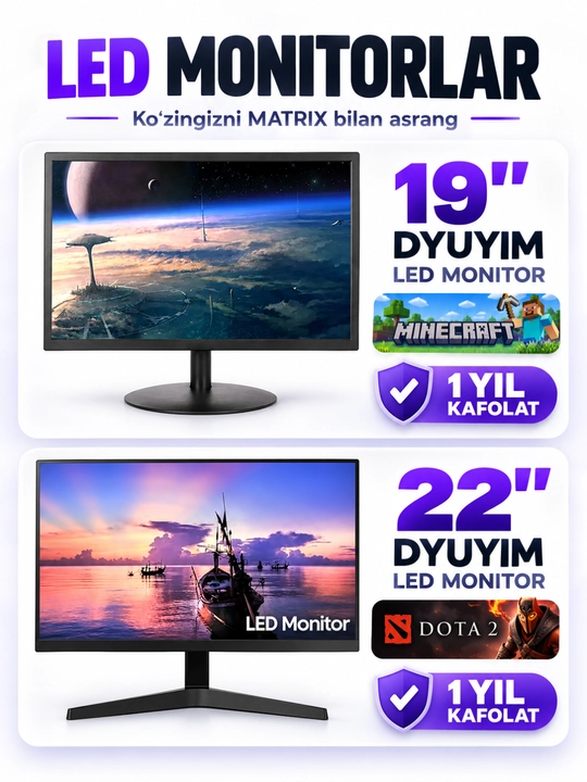 Tayyor kompyuter to‘plami, o‘yin va ofis uchun DDR 8GB RAM, korpus + monitor, 100% tayyor