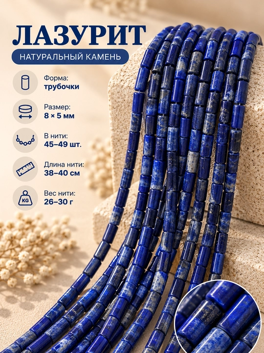 Tabiiy toshdan yasalgan naychasimon munchoqlar, 8×5 mm