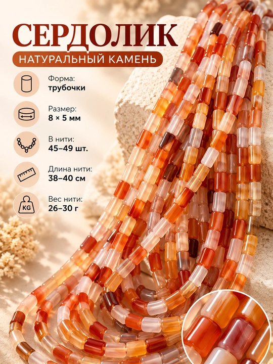 Бусины из натурального камня в форме трубочек, 8×5 мм - 