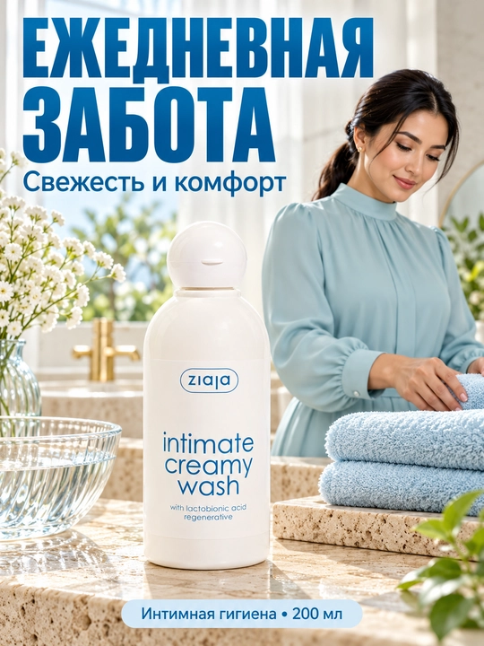 Гель для интимной гигиены Ziaja, с лактобионовой кислотой, кремовый, успокаивающий, 200 мл
