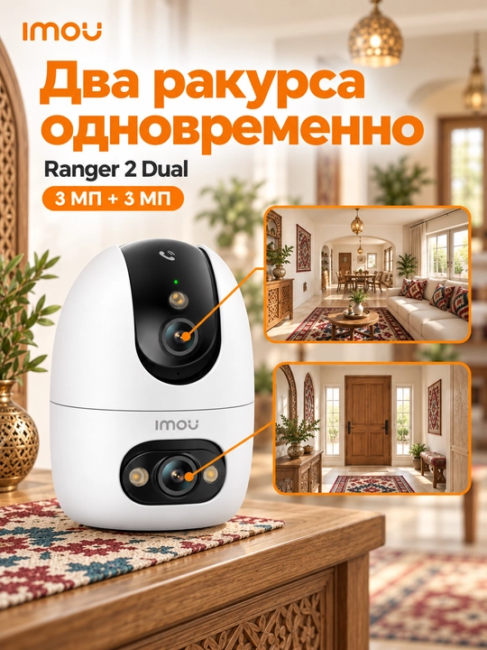 Домашняя камера IMOU Ranger 2 Dual 6МП, две камеры, Wi-Fi 6, Smart Tracking