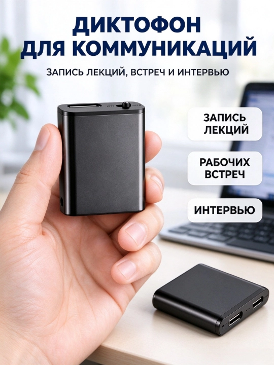 Kichik magnitli diktofon, avtomatik ovoz yozish, OTG orqali smartfon bilan ishlaydi
