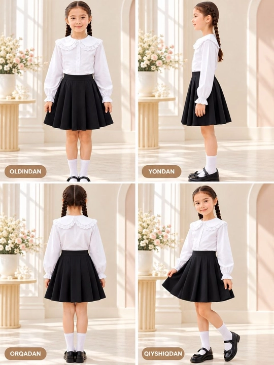 Maktab yoshli qizaloqlar uchun maktab oq koftasi - 