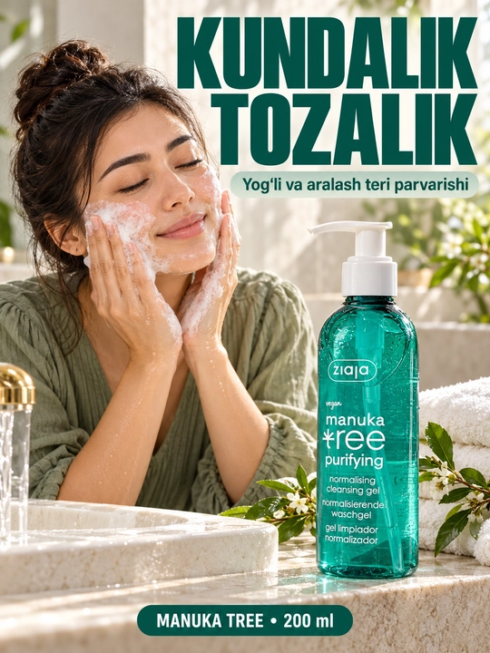 Yuz yuvish geli Ziaja Manuka Tree yog‘li va aralash teri uchun, nuqsonlarga qarshi, 200 ml