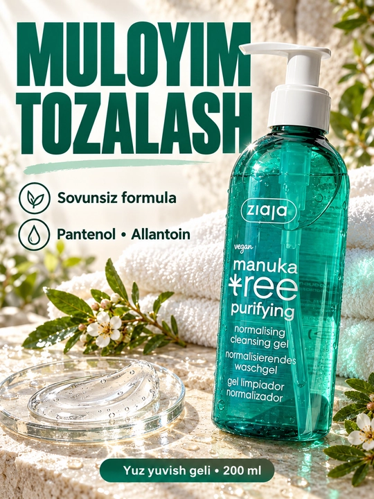 Yuz yuvish geli Ziaja Manuka Tree yog‘li va aralash teri uchun, nuqsonlarga qarshi, 200 ml