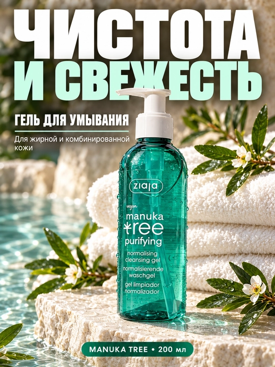 Yuz yuvish geli Ziaja Manuka Tree yog‘li va aralash teri uchun, nuqsonlarga qarshi, 200 ml