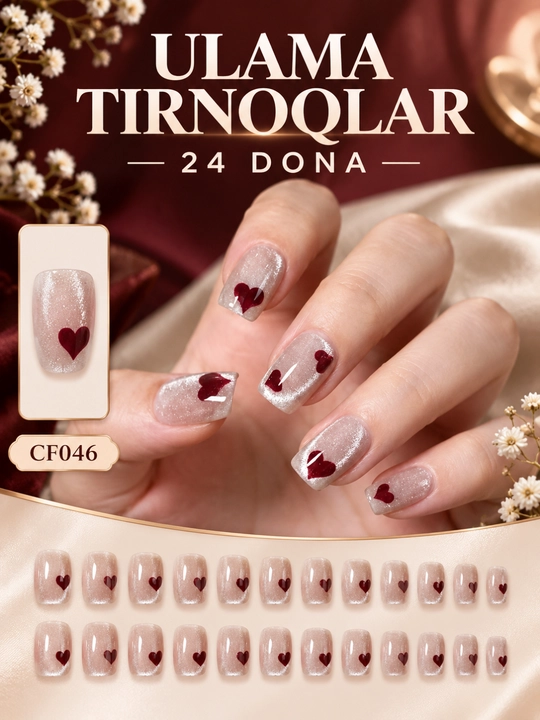 Elegant ko‘rinishda ulama tirnoqlar, yelim bilan, 24 dona