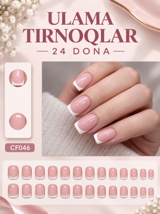 Elegant ko‘rinishda ulama tirnoqlar, yelim bilan, 24 dona