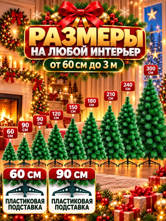 Sun’iy archa, qorli yashil yangi yil archasi, 60 sm–3 m, 3 ta sovg‘a bilan