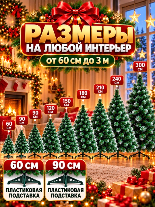 Sun’iy archa, qorli yashil yangi yil archasi, 60 sm–3 m, 3 ta sovg‘a bilan