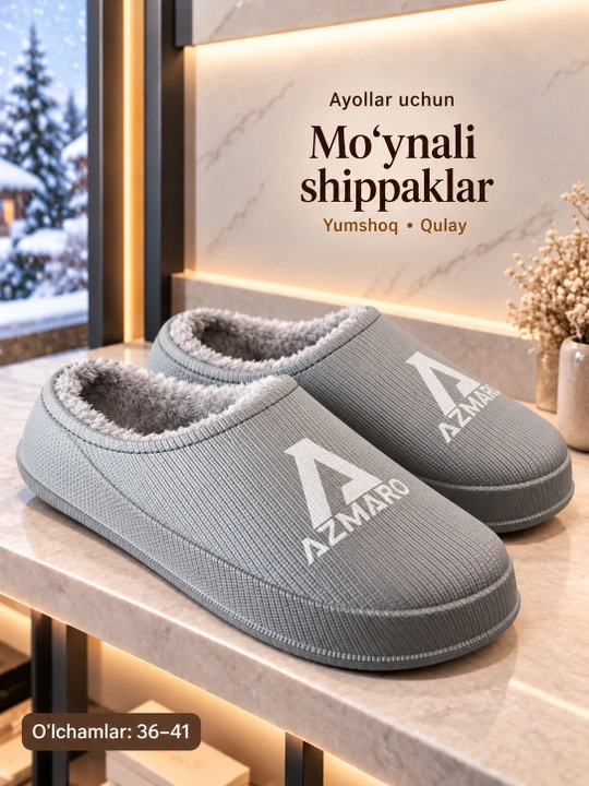 Ayollar uchun qishki mo‘ynali kalishlar, issiq shippak, kundalik oyoq kiyim, qulay galosh