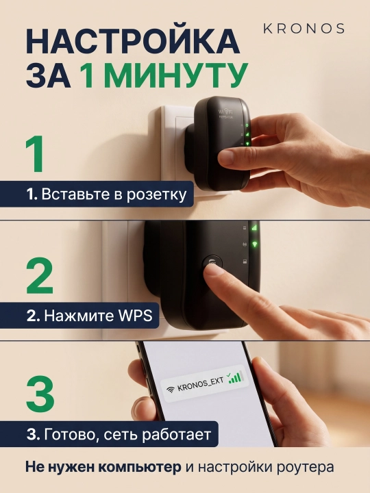 KRONOS Wi-Fi signal kuchaytirgichi 300 Mbit/s uy va xonadon uchun repiter router