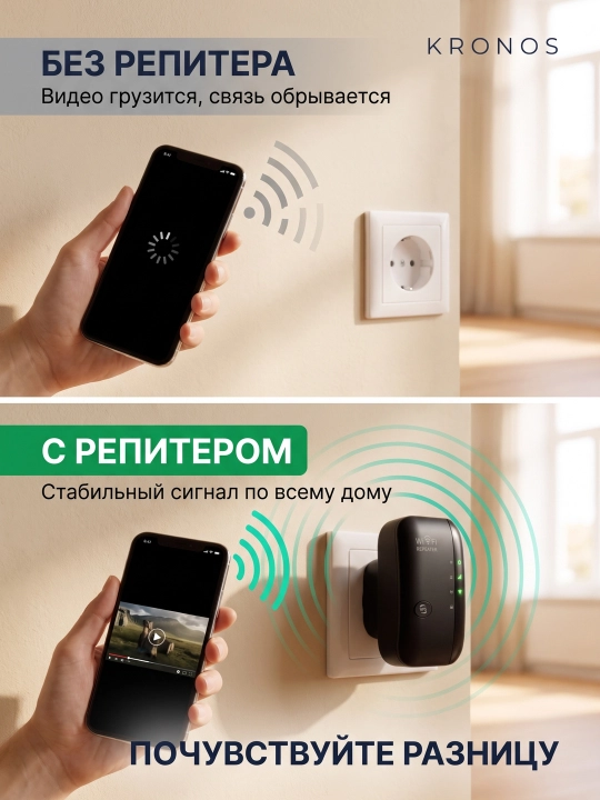 KRONOS Wi-Fi signal kuchaytirgichi 300 Mbit/s uy va xonadon uchun repiter router