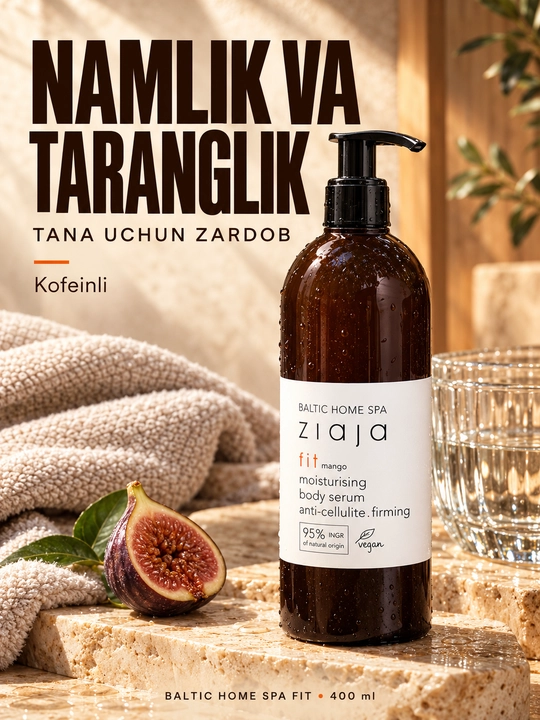 Tana uchun zardob (serum) Ziaja Baltic Home Spa Fit, namlantiruvchi, kofeinli, 400 ml - 