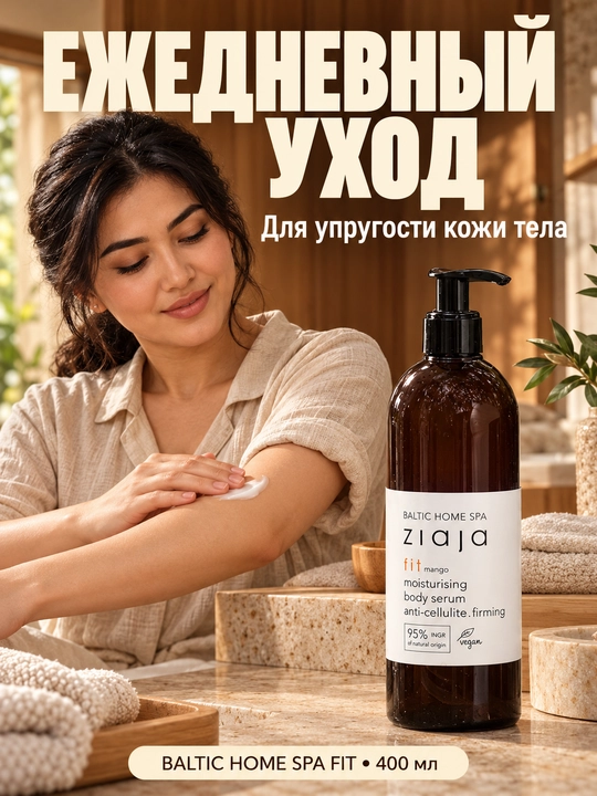 Tana uchun zardob (serum) Ziaja Baltic Home Spa Fit, namlantiruvchi, kofeinli, 400 ml