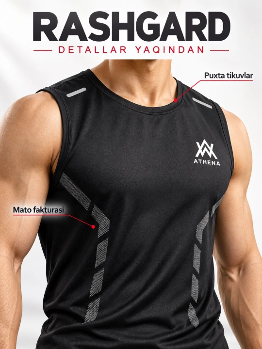 Erkaklar uchun sport maykasi, yengsiz, zal, fitnes va mashg‘ulotlar uchun, tez quriydigan