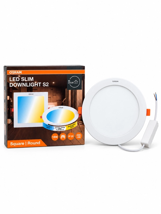 Shiftga o'rnatiladigan LED chiroq OSRAM Slim Downlight S2, yupqa, 3 rang, 12W/18W