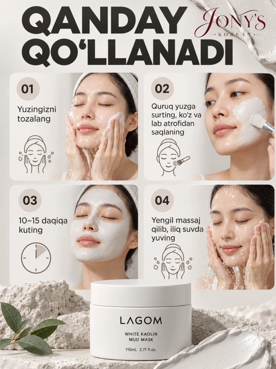 Peeling uchun loy niqobi Lagom White Kaolin Loy Maskasi