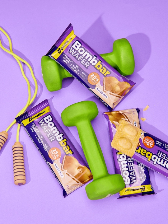 Shakarsiz va glyutensiz proteinli vaflilar Bombbar, 32 g × 12 dona
