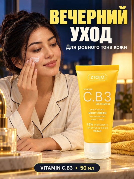 Tungi yuz kremi Ziaja Vitamin C.B3, niatsinamidli, tiklovchi, yorqinlik uchun, 50 ml