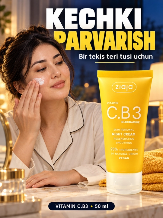 Tungi yuz kremi Ziaja Vitamin C.B3, niatsinamidli, tiklovchi, yorqinlik uchun, 50 ml