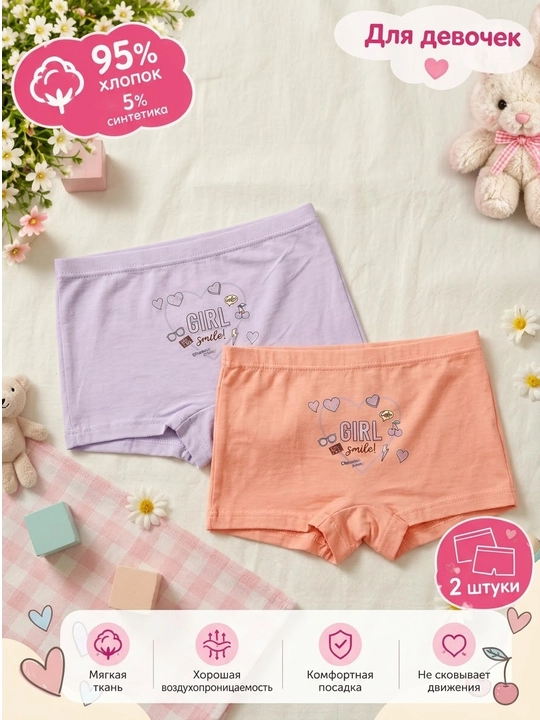 Трусики хлопковые детские для девочек, L (2-4 года) и XL (5-7 лет)
