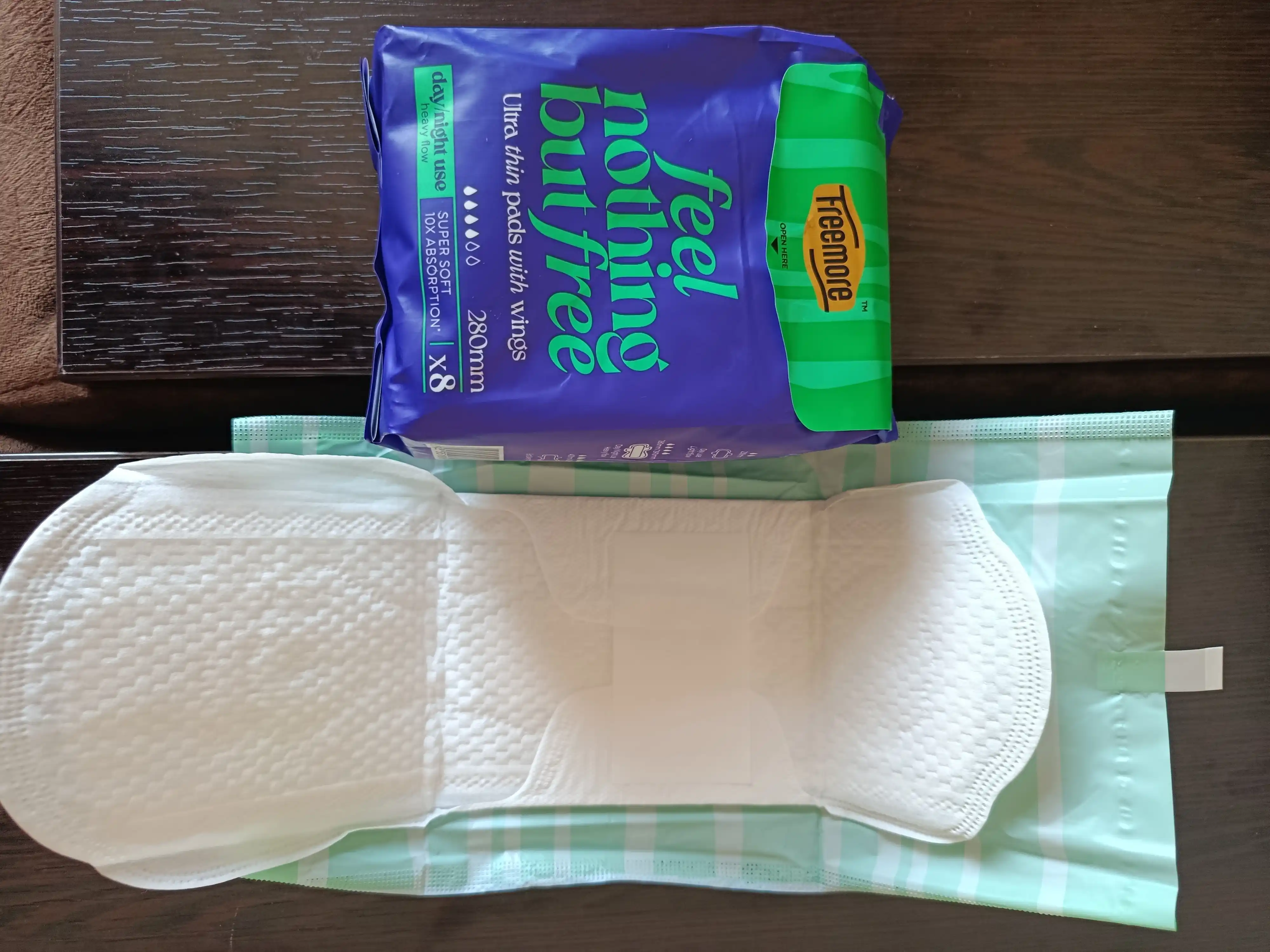 FREEMORE gigienik prokladkalar, ultra yupqa tungi, qanotli, 0,07 sm, 280 mm, 8 dona