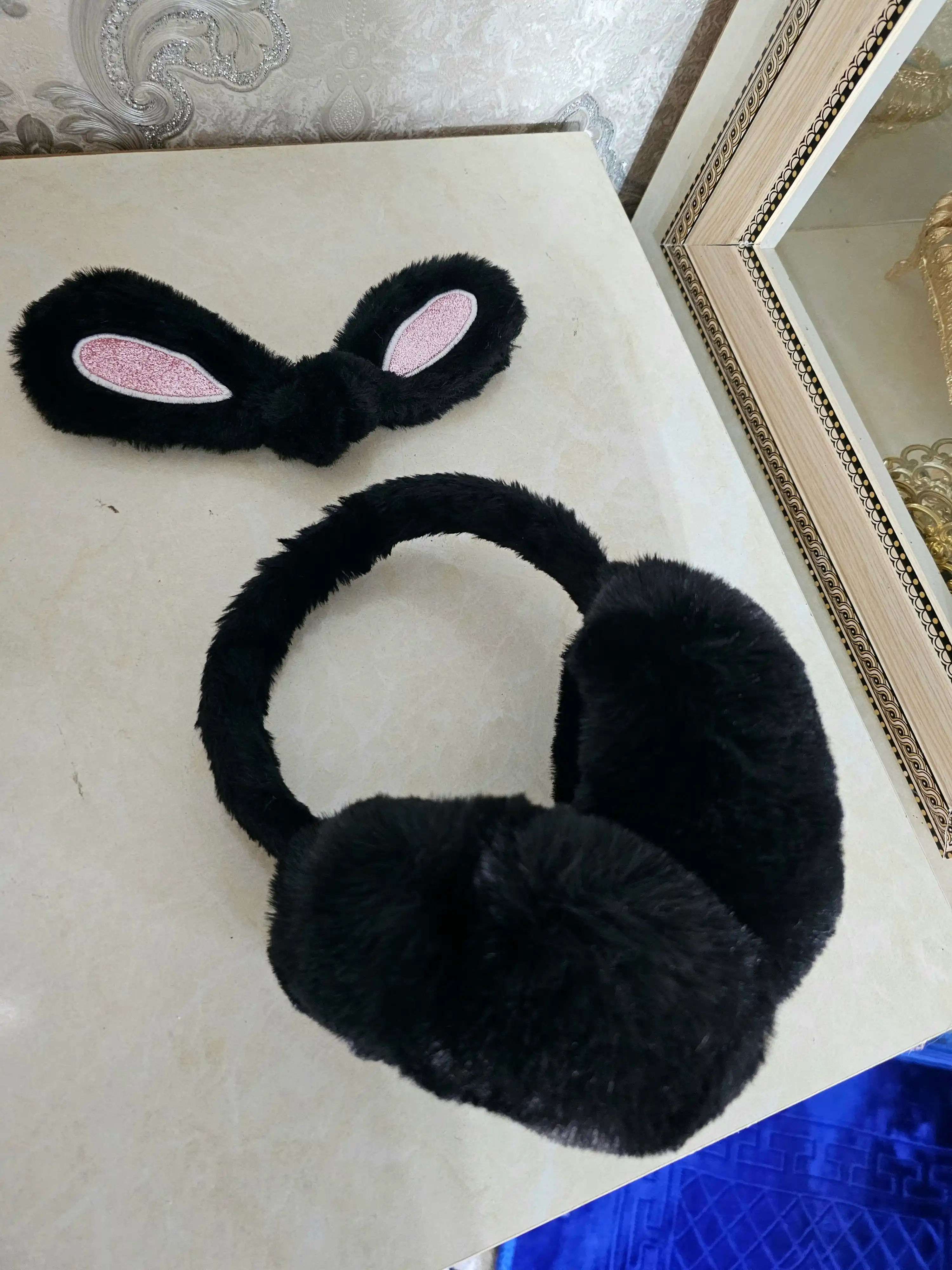 Теплые зимние наушники для девочек, декорированные мехом и жемчугом