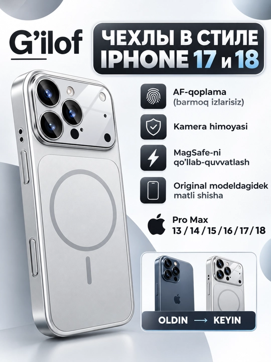 IPhone 18 uslubida chexol, magsafe bilan jihozlangan iPhone 13, 14, 15, 16 Pro Max uchun - 
