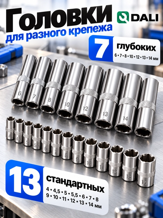 Набор торцевых головок DALI 53 предмета, 1/4 дюйма, с трещоткой и кейсом