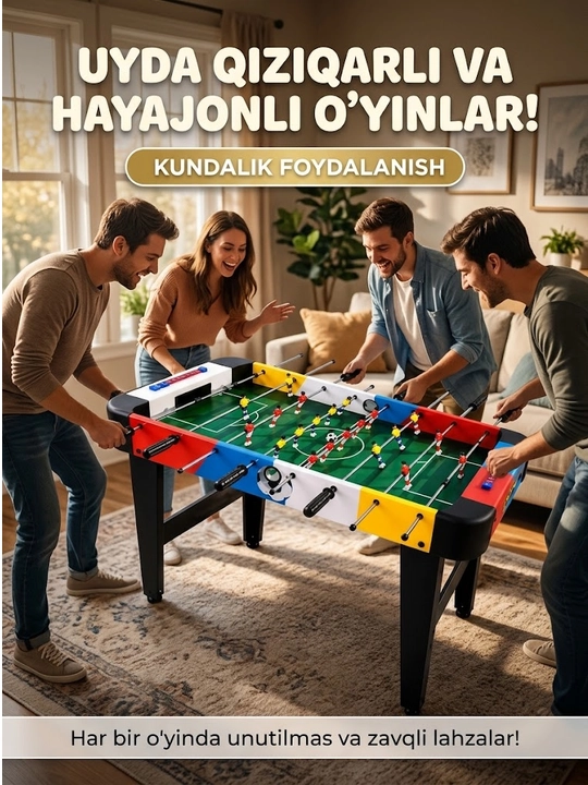 Stol futboli kiker, bolalar va kattalar uchun o‘yin stoli, 92×46×69,5 sm