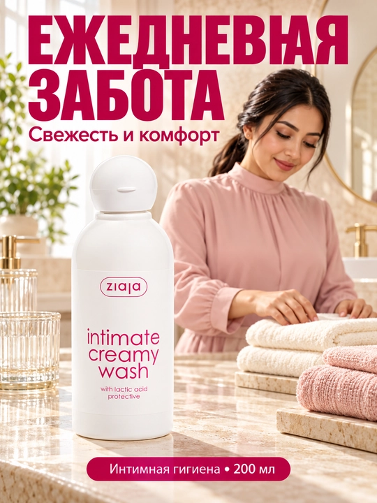 Гель для интимной гигиены Ziaja с молочной кислотой, кремовый, для баланса pH, 200 мл