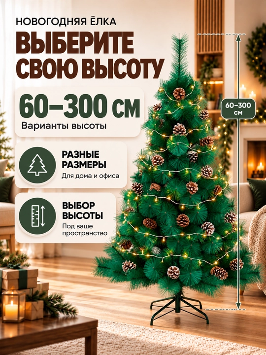 Yangi yil uchun sun'iy archa, bayram uchun bezak, 60 sm dan 300 sm gacha