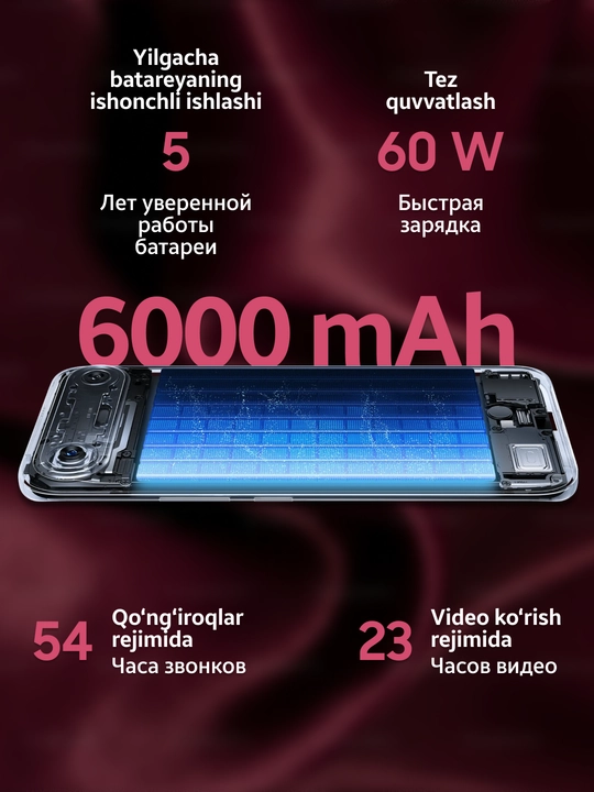 Smartfon Tecno Camon Slim, 8/128 GB, AMOLED 144 Hz, 6000 mA/s, o‘ta yupqa