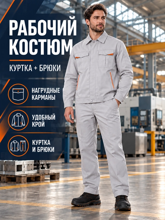 Мужской рабочий костюм, куртка и брюки - 