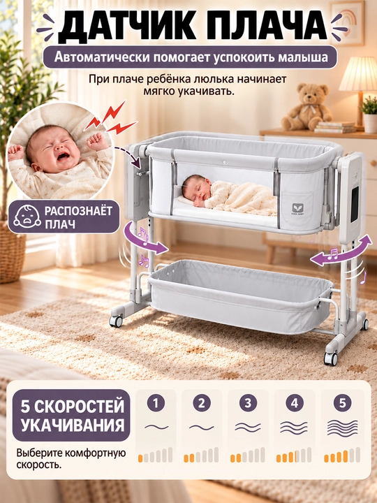 Qo‘shimcha karavot 5 ta 1 da, avtomatik tebranuvchi, 3 tezlikda, 5 balandlik darajasida