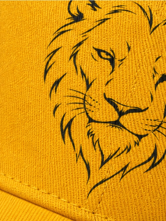 Sher boshi rasmi tushirilgan egri soyabonli erkaklar beysbolkasi