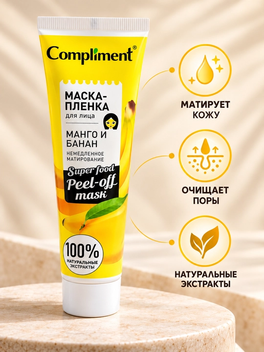 Compliment Маска-плёнка для лица с манго и бананом, мгновенное матирование, 100 мл