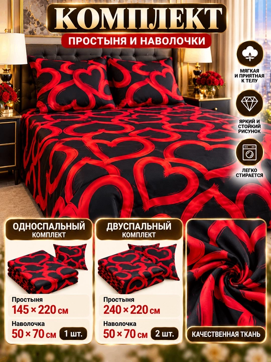 Комплект простыня и наволочка, двуспальная 220*240, наволочка 50*70