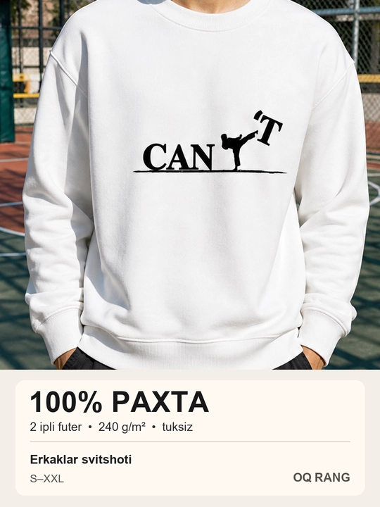 Erkaklar uchun karatechi silueti tushirilgan svitshot, 100% paxta - 