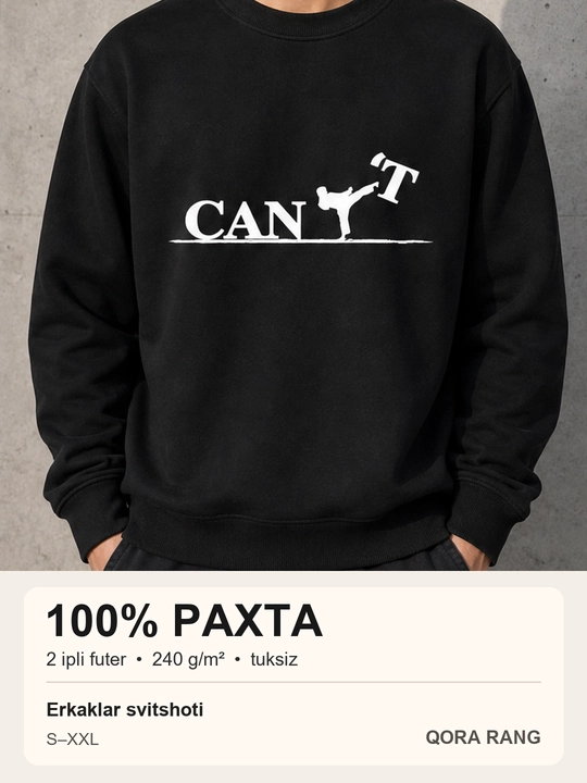 Erkaklar uchun karatechi silueti tushirilgan svitshot, 100% paxta - 