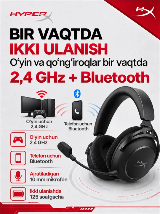 Игровые беспроводные наушники HyperX Cloud Alpha 2, умная RGB-станция, до 250ч работы