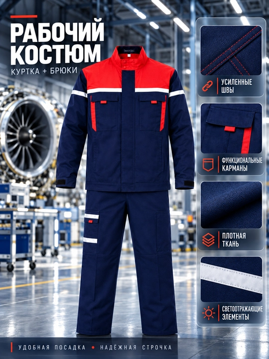 Мужской рабочий костюм, куртка и брюки - 