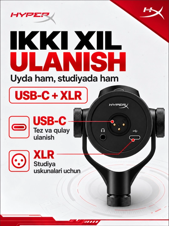 Игровой динамический микрофон HyperX FlipCast, USB и XLR, для подкастов и стримов