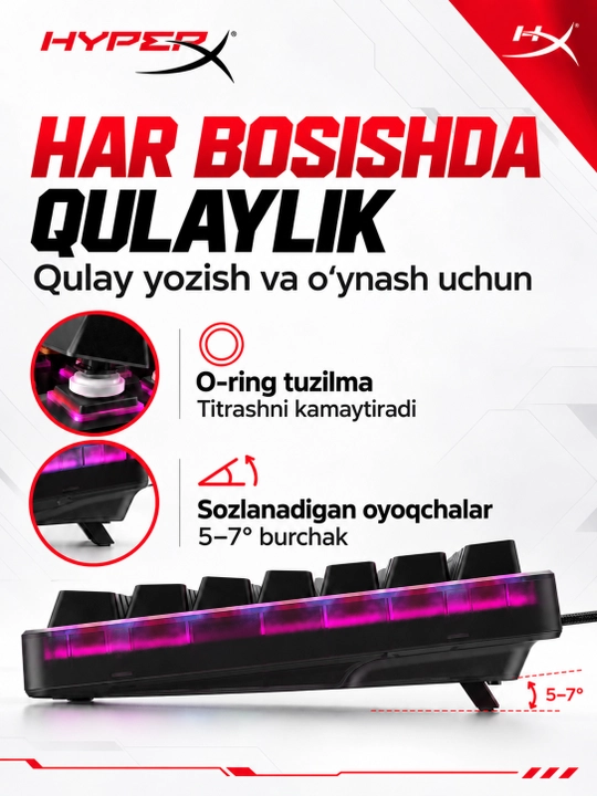 Проводная игровая механическая клавиатура HyperX Origins 2 65, RGB, Hot-Swap