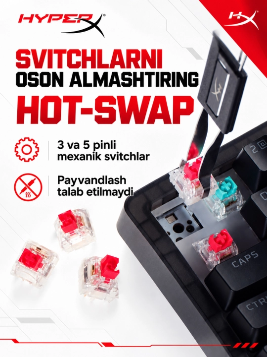 Проводная игровая механическая клавиатура HyperX Origins 2 65, RGB, Hot-Swap