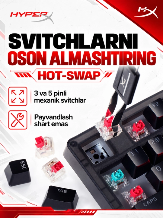 Проводная игровая механическая клавиатура HyperX Origins 2 1800, RGB, Hot-Swap